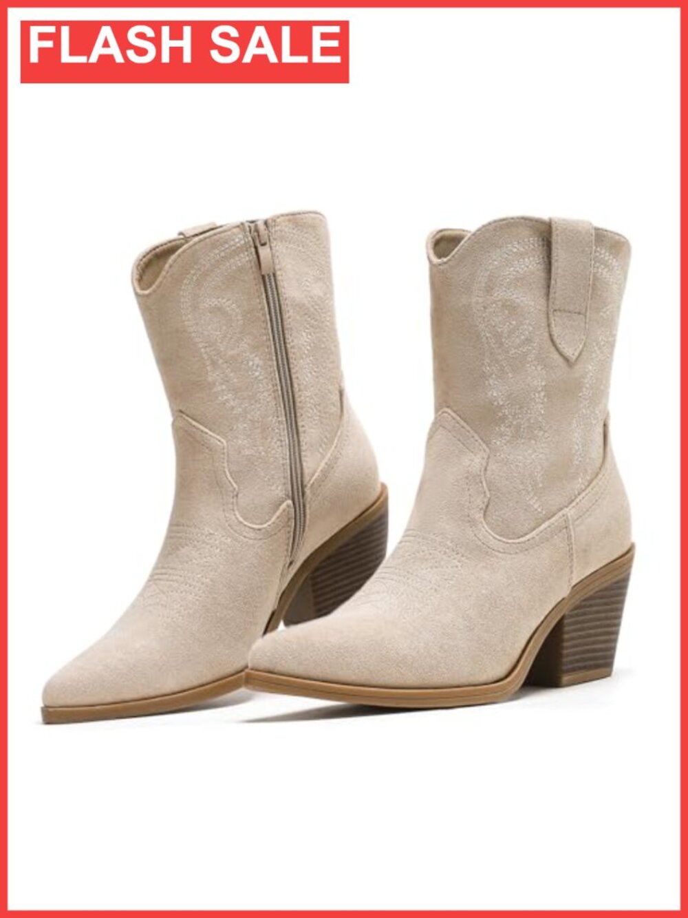 Faux Suede Embroidered Cowboy Ankle Boots Pointed Toe Western Booties